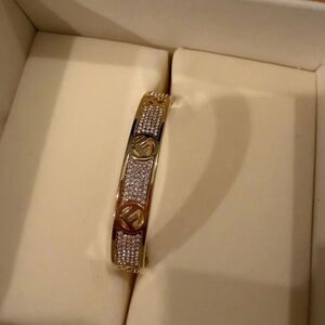 Fendi Gold and Crystal Bracelet with Logo Accents
